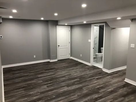 Floor Heating basement installation in LVT Gray Floor Basement Ideas, Beautiful Basements, Basement Color Schemes, Grey Flooring Living Room, Melting Design, Small Bedroom Hacks, Gray Basement, Basement Colors, Basement Painting