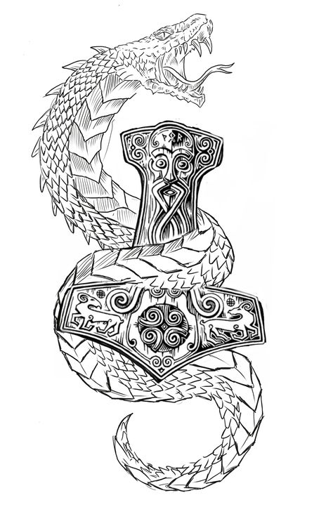 Norse Mythology Tattoo Forearm, Eikthyrnir Tattoo, Viking Tattoo Outline, World Serpent Tattoo Norse, Jormungandr Drawing, Jorgunmandr Tattoo, Norse Leg Tattoo, Nordic Forearm Tattoo, Jormungandr Tattoo Norse Mythology