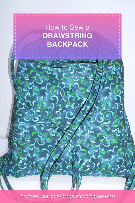 With summer in full swing, stitch up this cute DIY drawstring backpack to travel in style! Check out how to easy sew a drawstring backpack over on our blog. Tap through for the step-by-step tutorial. Denim Backpack Diy Free Pattern, Easy Drawstring Bag Tutorial, Diy Drawstring Backpack, Sew A Drawstring Bag, Drawstring Backpack Tutorial, Drawstring Backpack Pattern, Backpack Tutorial, Diy Backpack, Backpack Pattern