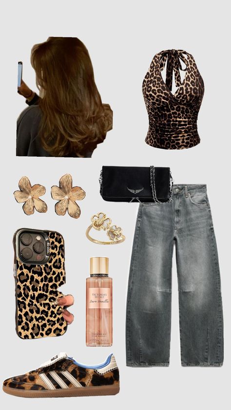 #outfit #leopard #brunette Leopard Shirt Outfit Casual, Leopard Shirt Outfit, Leopard Print Top Outfit, Shirt Outfit Casual, Printed Top Outfit, Leopard Shirt, Leopard Print Top, Top Outfit, Night Outfits