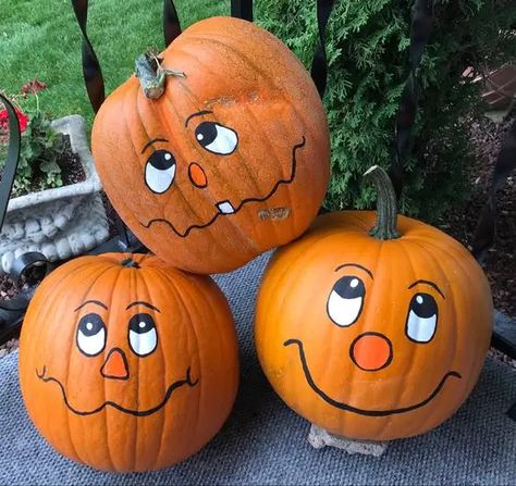 50+ Easy Halloween Crafts for Kids and Families to Make - HubPages Pumpkin Painting Ideas For Orange Pumpkins, Painting Pumpkin Faces Ideas, Pumpkin Faces Ideas Painted On Wood, Painted Pumpkin Faces Cute, Pumpkin Faces Ideas Cute Painted, Painted Faces On Pumpkins, Painted Pumpkin Faces Ideas, Pumpkin Painting Faces, Cute Pumpkin Faces Painted