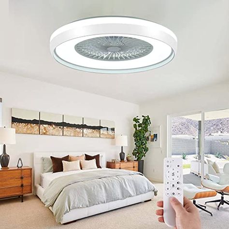 HUMHOLD Low Profile Ceiling Fan with 3-Dimmable Light, 24" Flush Mount Ceiling Fan Lighting Remote & APP Control, 6 Speeds Timing Reversible Blades, Smart Enclosed Ceiling Fan for Bedroom/Living Room Fan Lighting, Low Profile Ceiling Fan, Bladeless Ceiling Fan, Traditional Ceiling Fans, White Light Fixture, Modern Flush Mount, Flush Mount Ceiling Fan, Dimmable Led Lights, Modern Ceiling Fan