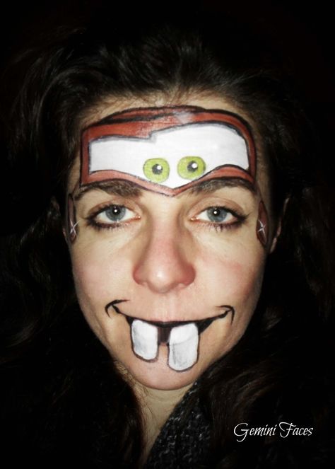 mater face painting Funny Face Paint Ideas For Adults, Cars Face Paint, Funny Face Paint Ideas, Cartoon Character Makeup, Face Painting Disney, Preshower Makeup, Disney Face Paint, Funny Face Paint, Minion Face Paint