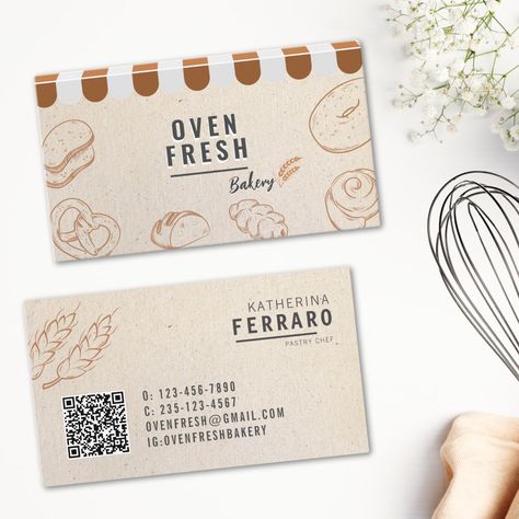 Business Card Design For Bakery, Bakery Graphic Design, Sourdough Ideas, Bakery Packaging Design, Catalog Design Layout, Food Business Card, Cute Bakery, Bakery Business Cards, Bakery Branding