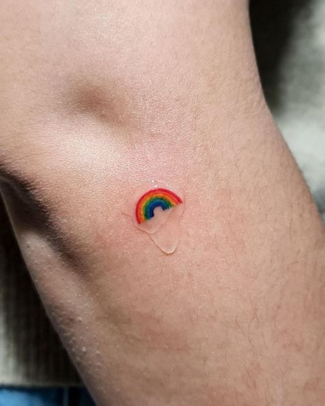 Rainbow Tattoo Behind Ear, Small Rainbow Tattoo Simple, Rainbow Memorial Tattoo, Christian Rainbow Tattoo, Dainty Rainbow Tattoo, Sun And Rainbow Tattoo, Mini Rainbow Tattoo, Little Rainbow Tattoo, Rainbow Tattoo Ideas Unique