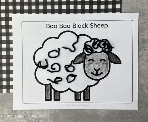 "Introducing a fun and engaging craft activity for toddlers: the Baa Baa Black Sheep craft! This adorable project allows little ones to get creative and practice their fine motor skills. With a sheep template as their canvas, toddlers will use glue to secure strands of black yarn, creating a fluffy and realistic wool effect. As they carefully place each strand, they can chat about the nursery rhyme and explore different textures. This craft provides a hands-on experience that encourages and a a Baa Baa Black Sheep Crafts, Baa Baa Black Sheep Activities, Sheep Template, Sheep Craft, Homeschool Coop, Prek Literacy, Craft Activities For Toddlers, Craft For Toddlers, Sheep Paintings