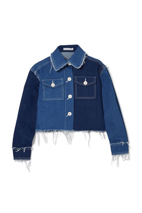 Here are 18 insanely cute denim jackets and how to wear them. Frayed Denim Jacket, Patchwork Denim Jacket, Mode Kimono, Jean Jacket Outfits, Denim Jacket Outfit, Rejina Pyo, Patchwork Denim, Patchwork Jacket, Double Denim