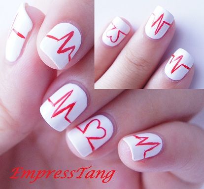 Heart Beat Nails Nurse Nails, Valentine Nail Art, Get Nails, Beating Heart, I Love Nails, Cute Nail Designs, Nail Arts, Creative Nails, Valentine's Day Nails