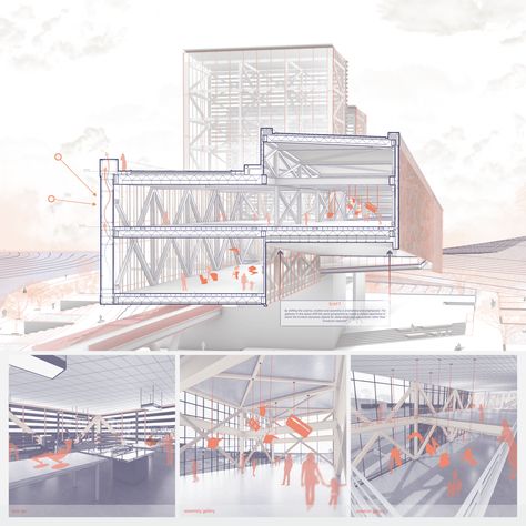 Truss Structure Architecture Building, Steel Structure Section, Structural Diagram Architecture, Longitudinal Section Architecture, Truss Structure Architecture, Truss Facade, Steel Structure Architecture, Theatre Section, Section Architecture