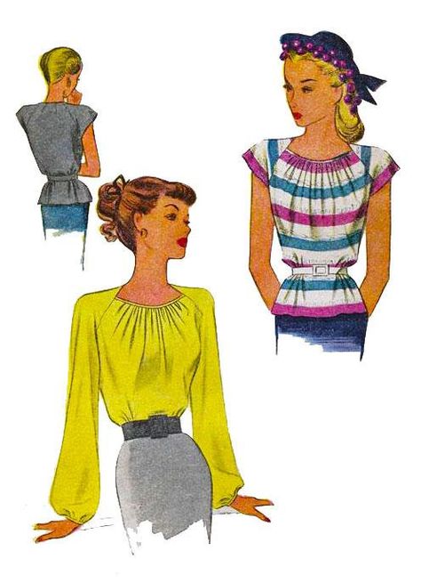 Vintage 1940's Sewing Ultra Feminine Gathered Neck Blouse Wartime Bust 34" WW2 Sewing Pattern Blouse, Blouse Top Pattern, 1950s Lingerie, 1940s Blouse, Lingerie Patterns, Pattern Blouse, Couture Vintage, Paper Pattern, Sewing Notions