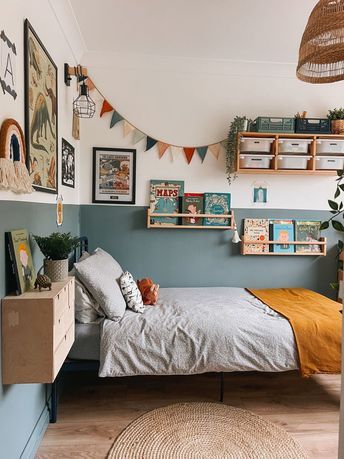 Space Dinosaur Room, Big Boys Room Ideas, Simple Boys Bedroom Ideas, Scandi Boys Bedroom, Toddler Bedroom Boy Dinosaur, Boys Room 6 Yrs Old, Toddler Room Inspo Boy, Montessori Boys Room, Eclectic Boys Bedroom