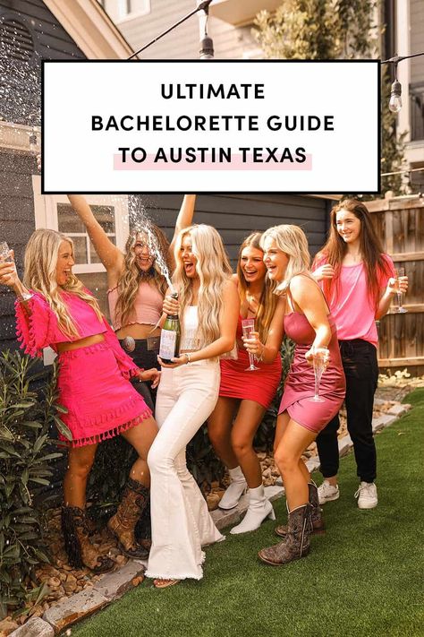 Ultimate Bachelorette Party Guide To Austin Texas! Choosing Austin for your bachelorette is easy. The hard part is having to leave once it’s all over. Here is your guide to the ultimate bachelorette weekend in Austin. Austin Texas Bachelorette Outfits, New Braunfels Bachelorette Party, Austin Weekend Outfit, Austin Bachelorette Outfit, Texas Bachelorette Party Outfit, Bachelorette In Austin Texas, Texas Bachelorette Outfits, Bride Winery Outfit, Best Bachelorette Destinations