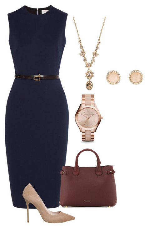 "silk and suede" by shoesclothesbagsaddict ❤ liked on Polyvore featuring Victoria Beckham, Office, Burberry, Givenchy, Michael Kors and Accessorize Trendy Heels, Chique Outfits, Heels Classy, Classy Work Outfits, Professional Attire, Work Wardrobe, Professional Outfits, Work Attire, Business Outfits