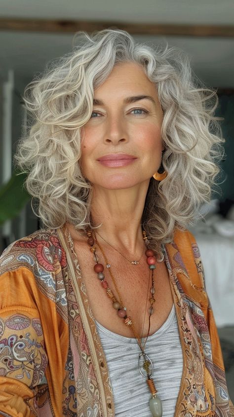 Save this pin for the best curly hairstyles! These 24 stunning styles, including layered bobs and short haircuts for women over 60, offer volume and youthful elegance. Perms For Gray Hair Over 50, Curly Gray Hair Over 50, Gray Curly Hair Natural Curls, Layered Curly Hair Medium, Curly Cuts With Layers, Curly Bobs For Older Women, Older Woman Curly Hair, Hairstyles For Thick Curly Hair, Curly Silver Hair