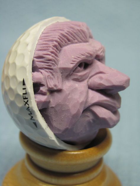 Carving Golf Balls, Caricature Carving, Golf Ball Crafts, Carving Patterns, Carving Art, Wood Carving Patterns, Carving Ideas, Wood Carving Art, Golf Balls