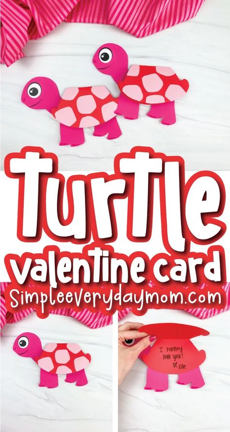 Turtle Valentine Card Craft For Kids [Free Template] Preschool Valentine Cards, Esl Materials, Preschool Valentine, Valentine Card Crafts, Turtle Crafts, February Crafts, Easy Valentine Crafts, Homemade Card, Valentine's Day Crafts For Kids