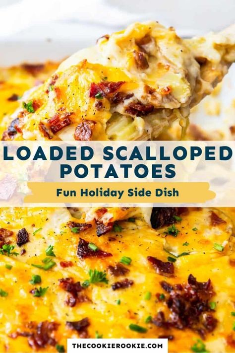 Loaded Scalloped Potatoes, Scalloped Potatoes With Bacon, Creamy Potato Bake, Starchy Sides, Potatoes Loaded, Scalloped Potato Casserole, Scalloped Potato, Scalloped Potatoes Recipe, Holiday Side Dish