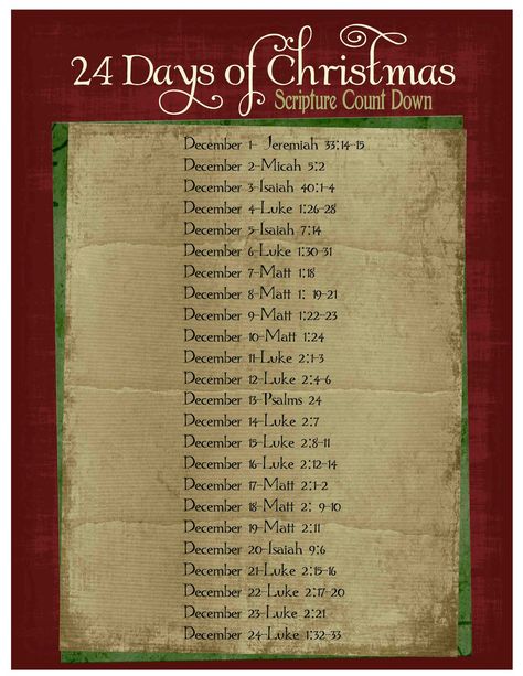 just Sweet and Simple: Christmas Scripture Advent Calendar and Printables Scripture Advent Calendar, 24 Days Of Christmas, Joulun Aika, Christmas Scripture, Advent For Kids, Lds Scriptures, Christ Centered Christmas, Advent Calendars For Kids, Christmas Advent Calendar