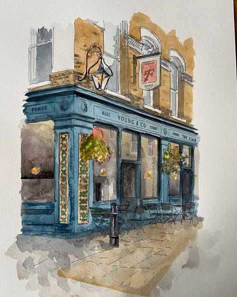 Views around Hampstead. I do enjoy walking around this area of London. How many of these beauties do you recognise? #watercolors #watercolorsummit2018 #hampstead #watercolours #painting #londonhiddengems #watercolour #londonart Watercolor Building Paintings, Illustrated Buildings, Watercolor Buildings, London Watercolor, Watercolours Painting, Pub Night, Architecture Drawing Sketchbooks, Building Painting, Shop Buildings