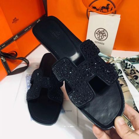 Shoes List, Hermes Slippers, Hermes Sandals, Designer Mules, Hermes Shoes, Luxury Goods, Black Glitter, Fashion Girl, Couple Aesthetic