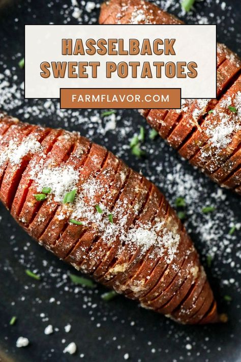 Hasselback Sweet Potatoes Hasselback Sweet Potato, Best Baked Sweet Potato, Hasselback Sweet Potatoes, Hasselback Potatoes, Baked Sweet Potato, Fresh Chives, Classic Dishes, Vegetarian Cheese, Yummy Sides