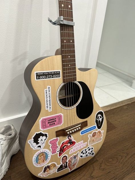 Stickers On Guitar Acoustic, Acoustic Guitar Art, My Life Is Boring, Learn Guitar Chords, Acoustic Guitar Music, Guitar Stickers, Bass Ukulele, Guitar Photos, Guitar Obsession