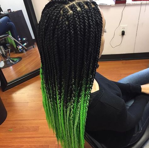 Green ombre box braids... Want this hair? check out this link... http://s.click.aliexpress.com/e/YfiAUrfMR Green Box Braids, Braids Green, Ombre Box Braids, Ombre Braiding Hair, Colored Box Braids, Hair Colorful, Afro Braids, Ombre Braid, Blond Ombre