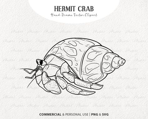 Hermit Crab Tattoo Ideas, Hermit Crab Sketch, Hermit Crab Drawing Simple, Marine Creatures Drawing, Crab Line Drawing, Hermit Crab Painting, Hermit Crab Tattoo, Hermit Crab Drawing, Crab Doodle