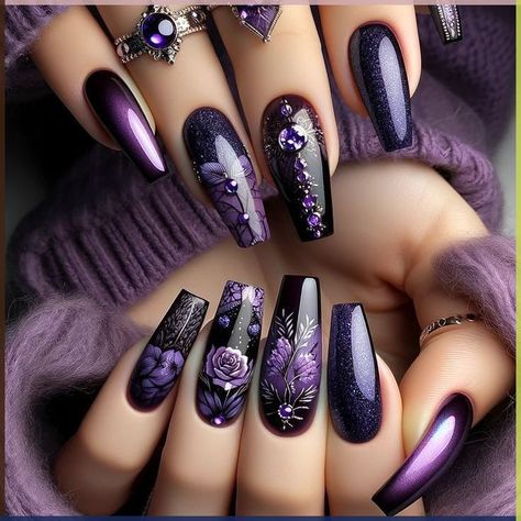 Purple Nails Witchy, Witchy Summer Nails, Purple Witchy Nails, Palette Aesthetic, Purple Nail Art Designs, Crazy Nail Art, Witchy Nails, Purple Nail Art, 2024 Nails