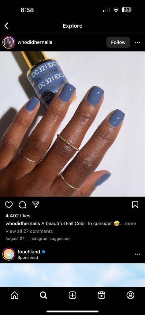 Blue Fall Nail Colors, Ash Blue Nails, Blueish Gray Nails, Dip N Duo Nail Colors, Dnd Fall Nails, Grayish Blue Nails, Fall Dnd Gel Colors, Fall 2024 Nail Colors, Dnd Fall Nail Colors