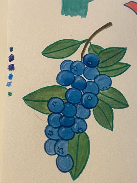 Blueberry painted with gouache and colour pencils Blueberry Painting Easy, Hand Painting Kids, Blueberry Painting, Painting Aesthetics, Wood Cookie, Art 2024, Inspiration Painting, My Sketchbook, Paint And Sip