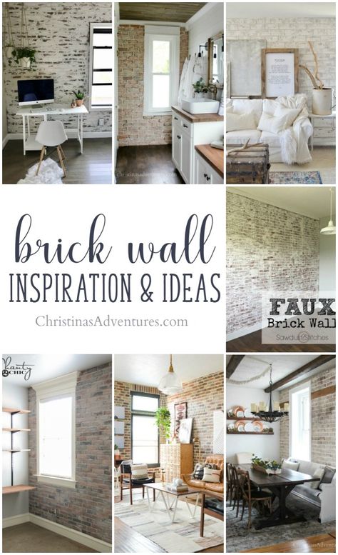 Interior brick wall inspiration & ideas - ideas for brick veneer, German smear, faux brick, allll the brick! #interiordesign #bricks #brickwall Kitchen Faux Brick Wall, Brick Finish Wall, Cover Brick Wall Interior, Decorate Brick Wall, German Smear Technique, Interior Brick Wall, Faux Brick Accent Wall, Brick Wall Bedroom, Brick Wall Ideas