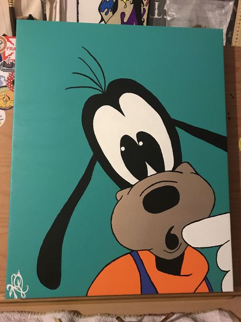 Goofy Canvas Paintings, Acrylic Painting Cartoon Characters, Disney Paintings Easy, Marker Art Ideas, Canvas Painting Ideas Easy, Disney Canvas Art, Disney Canvas, Disney Paintings, 디즈니 캐릭터