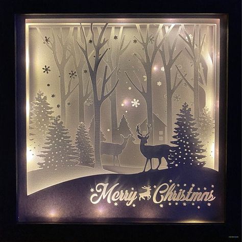 Diy Christmas Shadow Box, Shadow Light Box, White Fairy Lights, Christmas Shadow Boxes, Lantern Christmas, Decorative Night Lights, Projets Cricut, 3d Shadow Box, Navidad Diy