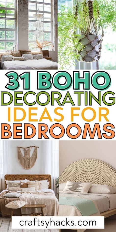 If you are looking for the best way to make your bedroom more stylish, you need to see these stunning boho bedroom decor ideas. These gorgeous boho decor ideas will help you upgrade your bedroom decor with bohemian style. Urban Boho Bedroom, Chalet Bedroom Decor, Boho Neutral Bedroom Decor, Rattan Headboard Bedroom Ideas, Diy Boho Headboards, Rattan Bedroom Ideas, Modern Boho Chic Bedroom, Romantic Boho Bedroom, Cheap Boho Decor Ideas