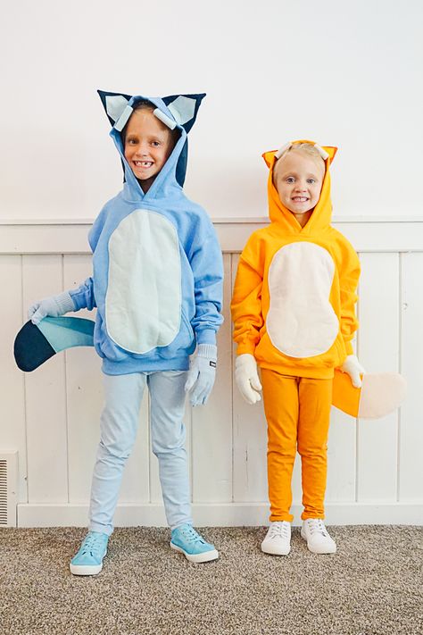 DIY Bingo Costume (From Bluey) • Heather Handmade Bluey Family Costume Ideas, Bluey Family Halloween Costume Diy, Bluey Bingo Costume, Bingo Costume Ideas, Bingo Bluey Costume, Diy Bluey And Bingo Costumes, Bluey And Bingo Costume Kids, Homemade Bluey Costume, Bingo And Bluey Costume Ideas