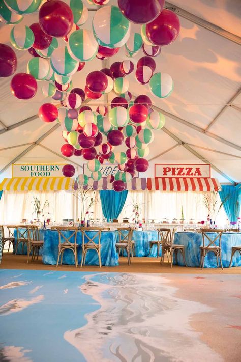 Boardwalk Party Ideas, Boardwalk Theme Party Decorations, Beach Theme Bat Mitzvah, Beach Theme Dance, Boardwalk Theme Party, Boardwalk Party, Boardwalk Theme, Boardwalk Wedding, Summer Boardwalk