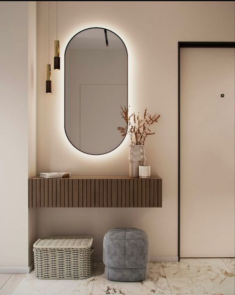 Entryway Oversized Mirror, Living Hall Design, House Apartment Design, Niche Wall, Stylish Bedroom Design, Home Hall Design, Interior Design Your Home, Tv Room Design, Wardrobe Interior Design