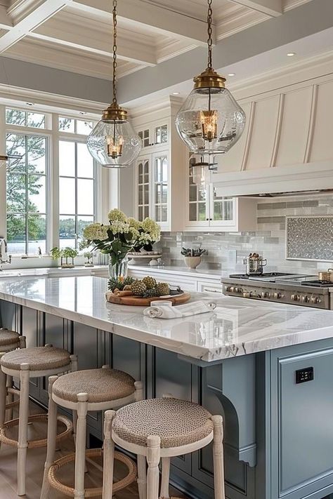 Cabinet Color Schemes, Lake House Kitchen Ideas, Southern Kitchen Design, Timeless Kitchen Cabinets, Kitchen Cabinet Color Schemes, Coastal Kitchen Ideas, Coastal Kitchens, Kitchen Cabinet Color, Coastal Farmhouse Kitchen