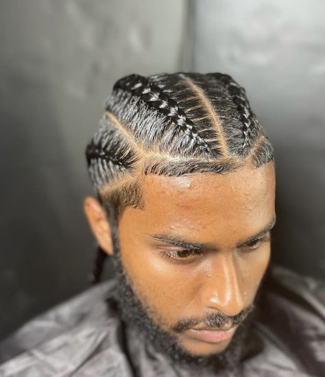 Men Natural Hairstyles Braids, 4 Braids To The Back Men, Braided Plats Men, Men’s Flat Twist Styles, Thick Cornrows Braids Men, Mens 4 Cornrows, Straight Hair Braid Styles Men, Four Braids Cornrow Men, Beginner Braids For Men