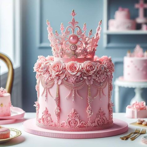 Quinceanera Birthday Cake, Royalty Cake, Royal Princess Birthday Cake, Birthday Cakes For Mom Elegant, Victorian Cakes, Extreme Cakes, Different Kinds Of Cakes, Princess Birthday Cake, Pink Birthday Cakes