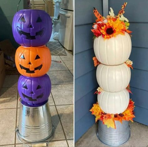 Diy Dollar Tree Fall Decor, Pumpkin Craft, Fall Decor Diy Crafts, Fall Decor Dollar Tree, Pumpkin Topiary, Plastic Pumpkins, Halloween Crafts Decorations, Fall Thanksgiving Decor, Fall Halloween Crafts