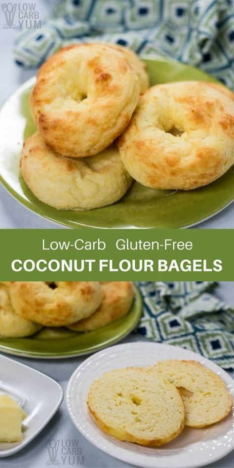 A recipe for low carb bagels using a coconut flour Fat Head dough. It's sure to become a regular breakfast item for those on a Atkins or keto diet. | LowCarbYum.com via @lowcarbyum Coconut Flour Bagels, Low Carb Bread Alternatives, Keto Brood, Fat Head Dough, 1000 Calorie, Low Carb Bagels, Keto Bagels, Coconut Flour Recipes, Fat Head