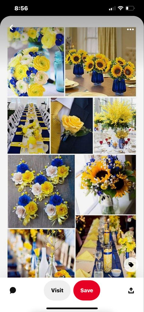 Navy And Yellow Wedding, Yellow Wedding Ideas, Blue Sunflower Wedding, Dark Blue Bridesmaid Dresses, Blue Yellow Weddings, Yellow Weddings, Sunflower Wedding Decorations, Blue Wedding Decorations, Yellow Wedding Theme