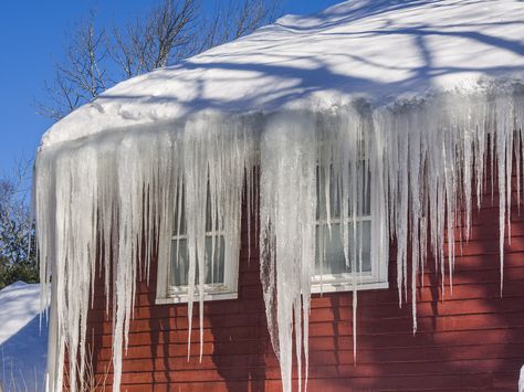 Is Your Gutter Going On Vacation? - http://goo.gl/yxcwHZ Ice Dam Removal, Ice Formations, Roof Problems, Ice Dams, Frozen Pipes, Attic Insulation, Roof Maintenance, Asphalt Roof, Cool Roof