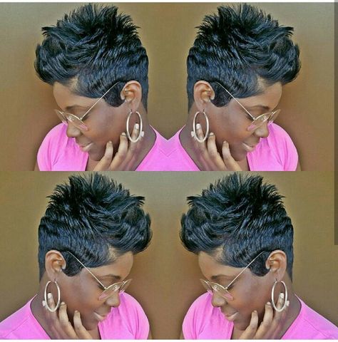 IG: @toshadenise Spike Pixie Haircut, Pixie Haircut Black Women, Haircut Black Women, Short Relaxed Hairstyles, Black Hair Short Cuts, Short Haircut Styles, Short Sassy Hair, Pixie Styles, Sassy Hair