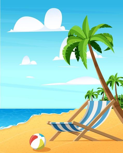 beautiful beach and cozy beach chairs. summer background. Summer Chairs, Beach Cartoon, Summer Backgrounds, Beach Chair, Background Background, On Beach, Paper Cutout, Beach Chairs, Vector Pattern