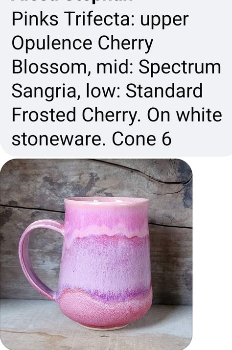 Cherry Blossom Glaze Combinations, Pink Opal Glaze Combinations, Clay Glaze, Glaze Combinations, Ceramic Ideas, Pink Opal, Pottery Painting, Sangria, Ceramic Pottery