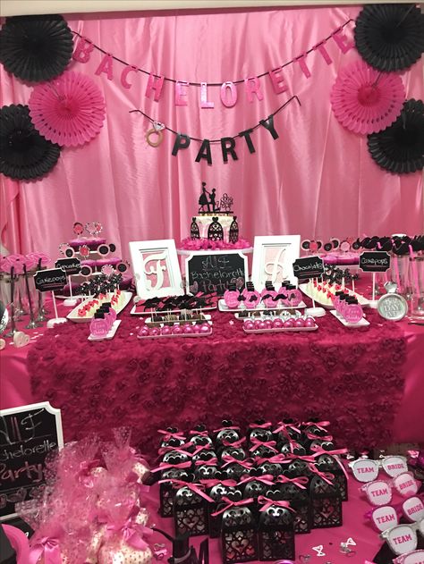 Hot Pink And Black Bachelorette Party, Pink And Black Bachelorette Party, Black Bachelorette, Black Bachelorette Party, Glam Barbie, Barbie Bachelorette, Pink Bachelorette Party, Victory Secret, Pink Bachelorette