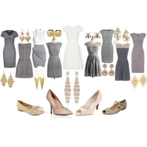 All the bridesmaid wear different dresses of grey with nude shoes<3 Grey Dress Outfit Wedding, Grey Dress Outfit, Bridal Themes, Winter White Dress, Mix Match Bridesmaids, Bridesmaids Shoes, White Dress Winter, Outdoor Wedding Dress, Grey Dresses